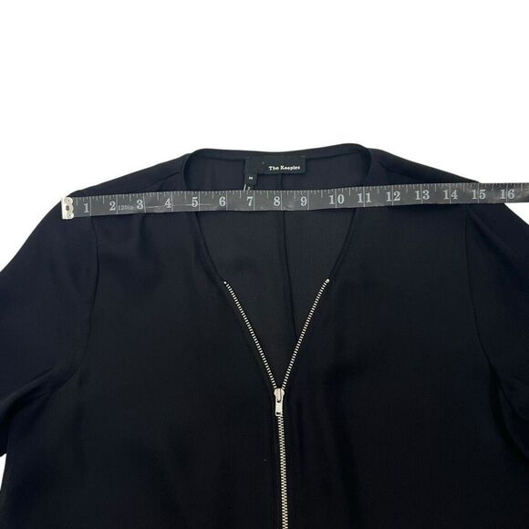 The Kooples Short Sleeve Blouse Size Medium Black Silk Zip Front Too - Picture 9 of 11